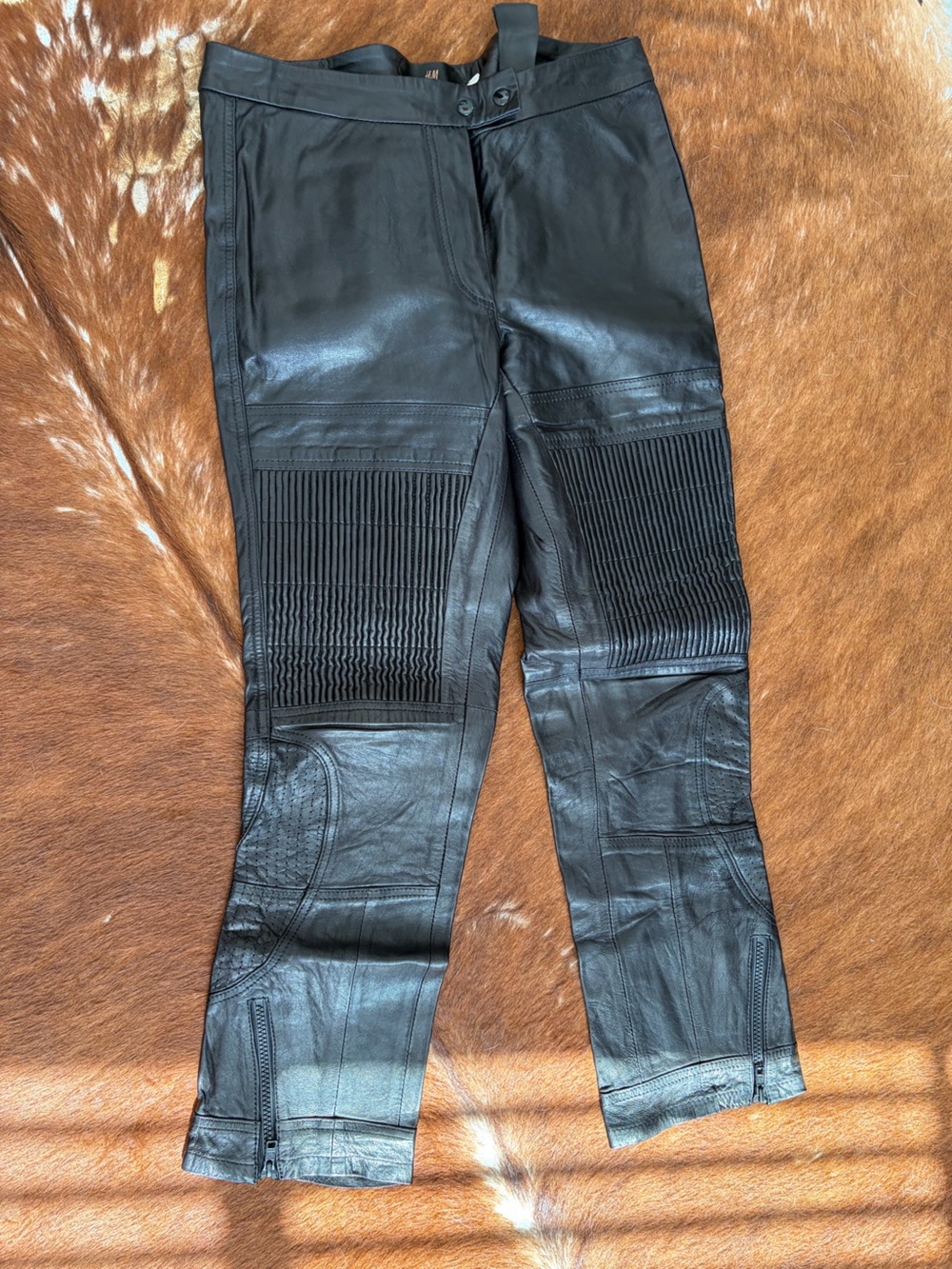 H&M Black Skinny Leather Moto Jeans